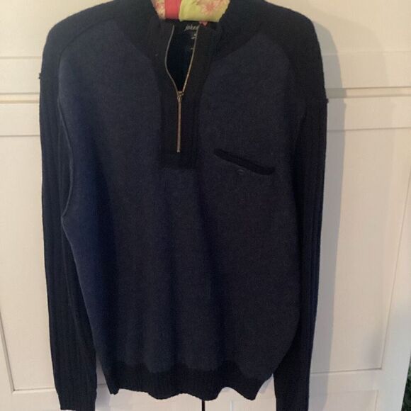 Johnnie-O Hugh 1/4 Zip Hugh 100% Merino Wool Sweater Sz M Navy - Picture 4 of 10